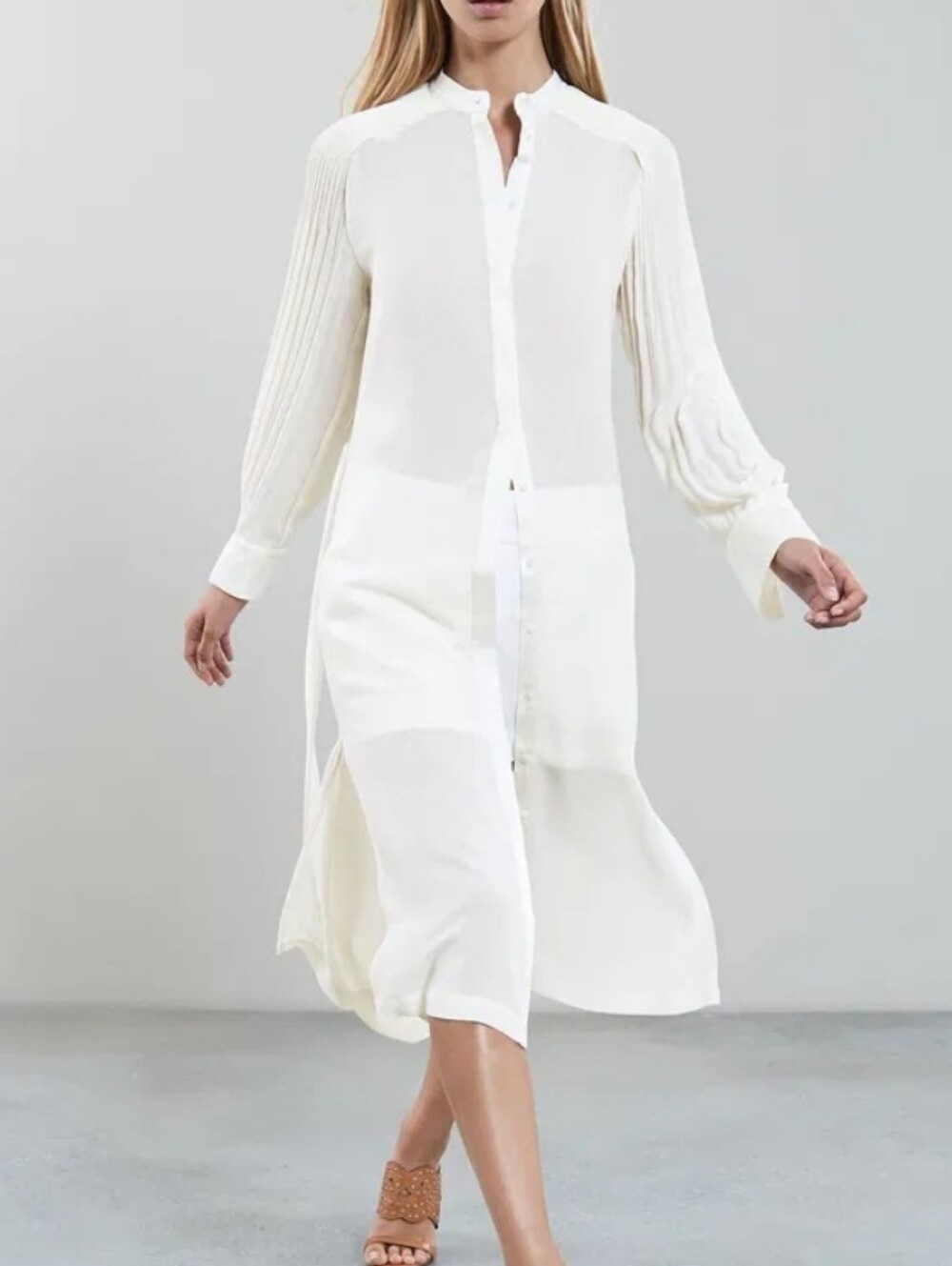 Reiss Carmella Pleated Shoulder Shirt Dress - Off White NWT SZ 8